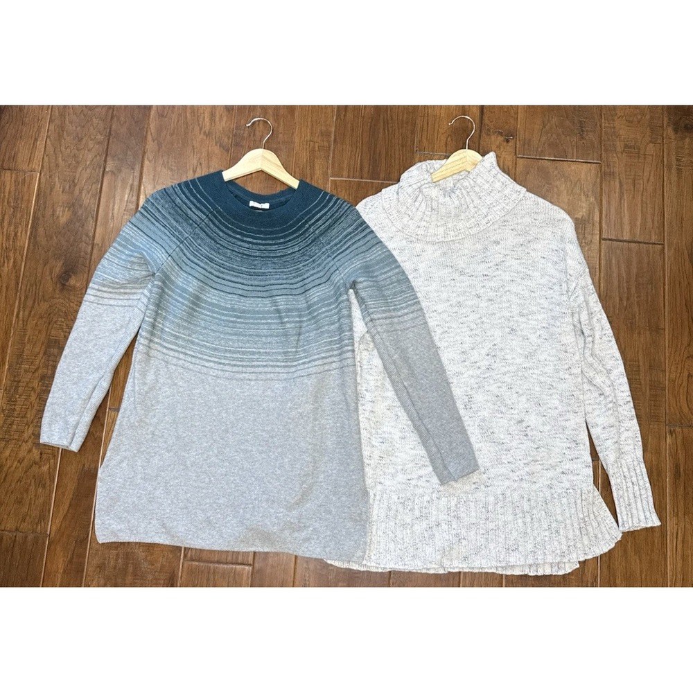 J. Jill Wearever Tunic Sweater Lot‎ Bundle 2 Womens XS Gray Knit Cowl Neck Thick